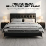 Black Pu Leather Soft Bed Frame Solid Wood Eco-friendly Comfortable Space Saving Foldable King Size For Bedroom Home Decoration - Image 2