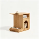 Human-pet Shared Red Oak Eco-friendly Durable Multifunctional Side Table Nightstand Natural Wood Corner Table Cat Bed Feeding
