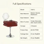 Modern Eco-friendly Vanity Desk Drawers Adjustable Makeup Table Led Mirror Mdf Dressing Table Storage Cabinet Hotel Living Room - Image 5