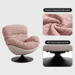 Chenille Fabric Padded Modern Revolving Lounge Chair With Iron Swivel Base Bedroom Recliner - Image 3
