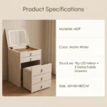 Modern Vanity Desk Drawers Adjustable Led Mirror Makeup Table Mdf Dressing Table Storage Cabinet For Hotel Living Room - Image 5