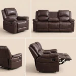 Modern Dark Brown Pu Leather Functional Sofa Set 1+2+3 Seater Reclining Easy Care Small Table For Home Theater & Living Room - Image 6
