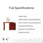 Modern Eco-friendly Vanity Desk Drawers Adjustable Makeup Table Led Mirror Mdf Dressing Table Storage Cabinet Hotel Living Room - Image 5