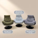 Modern Plain Chenille Fabric Padded Tufted Revolving Lounge Chair With Iron Swivel Base Home Furniture - Image 3