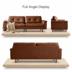 Mid- Modern Chesterfield Square Leather Sofa Set Genuine Leather Upholstered Pillow Back School Park Workshop Basement - Image 5