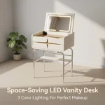 Modern Vanity Desk With Drawers Adjustable Led Mirror Makeup Table Mdf Panel Storage Cabinet For Bedroom Living Room & Hotel Use