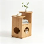 Human-pet Shared Modern Eco-friendly Red Oak Side Table Nightstand Natural Wood Style Multifunctional Corner Table With Cat Hole