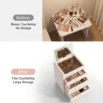 Modern Vanity Desk Drawers Adjustable Makeup Table Led Mirror Mdf Panel Dressing Table Storage Cabinet For Hotel Living Room - Image 6