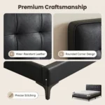 Black Pu Leather Soft Bed Frame Solid Wood Eco-friendly Comfortable Space Saving Foldable King Size For Bedroom Home Decoration - Image 5