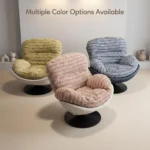 Chenille Fabric Padded Modern Revolving Lounge Chair With Iron Swivel Base Bedroom Recliner - Image 5