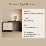 Modern Eco-friendly Vanity Desk Drawers Adjustable Makeup Table Led Mirror Mdf Dressing Table Storage Cabinet Hotel Living Room - Image 5
