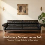 Mid- Modern Chesterfield Genuine Leather Sofa Set Vintage Wood Metal Base Sponge Filled Apartment-friendly Straight Couch - Image 2