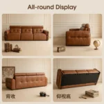 Mid- Modern Genuine Leather Upholstered Sofa Set Square 3-seater With Ash Wood Base - Image 5