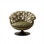 Modern Printed Chenille Tufted Comfortable Revolving Lounge Chair With Iron Swivel Base For Bedroom Living Room Apartment