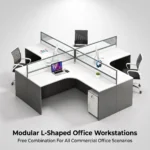 L-shaped Modular Office Cubicle Desk Corner Workstation Frosted Slat Glass Partition Eco-friendly Modern Password Lock Mobile - Image 4