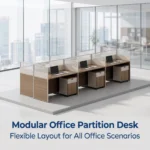 Modular Office Partition Workstation,Modern Cubicle Desk With Frosted Slat Glass Screen & Mobile Locked Pedestal Cabinet - Image 2
