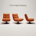 Modern Plain Chenille Fabric Padded Revolving Lounge Chair With Iron Swivel Base Living Room Leisure Recliner - Image 2
