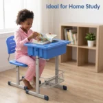 Modern Plastic Adjustable Student Desk Chair Set Blue School Classroom Study Desk Pen Slot Cup Holder Workshop Use Headtree - Image 3