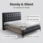 Black Pu Leather Soft Bed Frame Solid Wood Eco-friendly Comfortable Space Saving Foldable King Size For Bedroom Home Decoration - Image 4