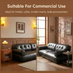 Mid- Modern Chesterfield Genuine Leather Sofa Set Vintage Tufted Straight Couch With Wood Legs - Image 3