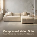 Block Chaise Compressed Sofa,Velvet Frameless L-shape Couch,Vacuum Packed Modern Living Room Sectional - Image 6