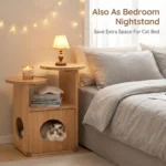 Human-pet Shared Modern Eco-friendly Red Oak Side Table Nightstand Natural Wood Style Multifunctional Corner Table With Cat Hole - Image 3