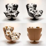 Modern Luxury Printed Chenille Comfortable Revolving Lounge Chair With Iron Swivel Base For Living Room - Image 2