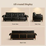 Mid- Chesterfield Genuine Leather Sofa Set Vintage Tufted 3-seater Sponge Cushions Foldable Arms Ash Wood Legs For Gym - Image 5