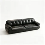 Mid- Modern Chesterfield Genuine Leather Sofa Set Vintage Tufted Straight Couch With Wood Legs
