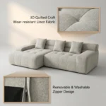 Quilted Grid L-shape Chaise Compressed Sofa,Fabric Frameless Sectional Couch,Vacuum Packed Modern Living Room Sofa - Image 6