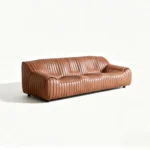 Midcentury Chesterfield Genuine Leather Sofa Set Curved Arms Wood Legs Comfortable Sponge Filled For Villa Apartment Hotel Use