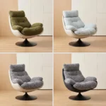 Modern Plain Chenille Fabric Padded Tufted Revolving Lounge Chair With Iron Swivel Base Home Furniture - Image 5