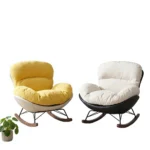 Chenille Fabric Padded Rocking Lounge Chair With Iron Swivel Base Leisure Chair Recliner