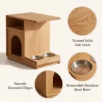 Human-pet Shared Red Oak Eco-friendly Durable Multifunctional Side Table Nightstand Natural Wood Corner Table Cat Bed Feeding - Image 6