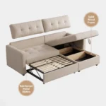 Modern Fabric Pull Out Sofa Bed L Shape Sectional Convertible Sleeper Sofa With Storage Ottoman For Living Room Guest Room - Image 5