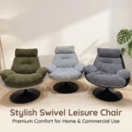 Modern Plain Chenille Fabric Padded Tufted Revolving Lounge Chair With Iron Swivel Base Home Furniture - Image 4