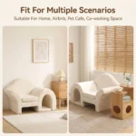 Pet Friendly Chesterfield Sofa Human & Pet Shared Single Sofa With Sponge Filled Linen Cover Cream Oak Wood Frame - Image 3