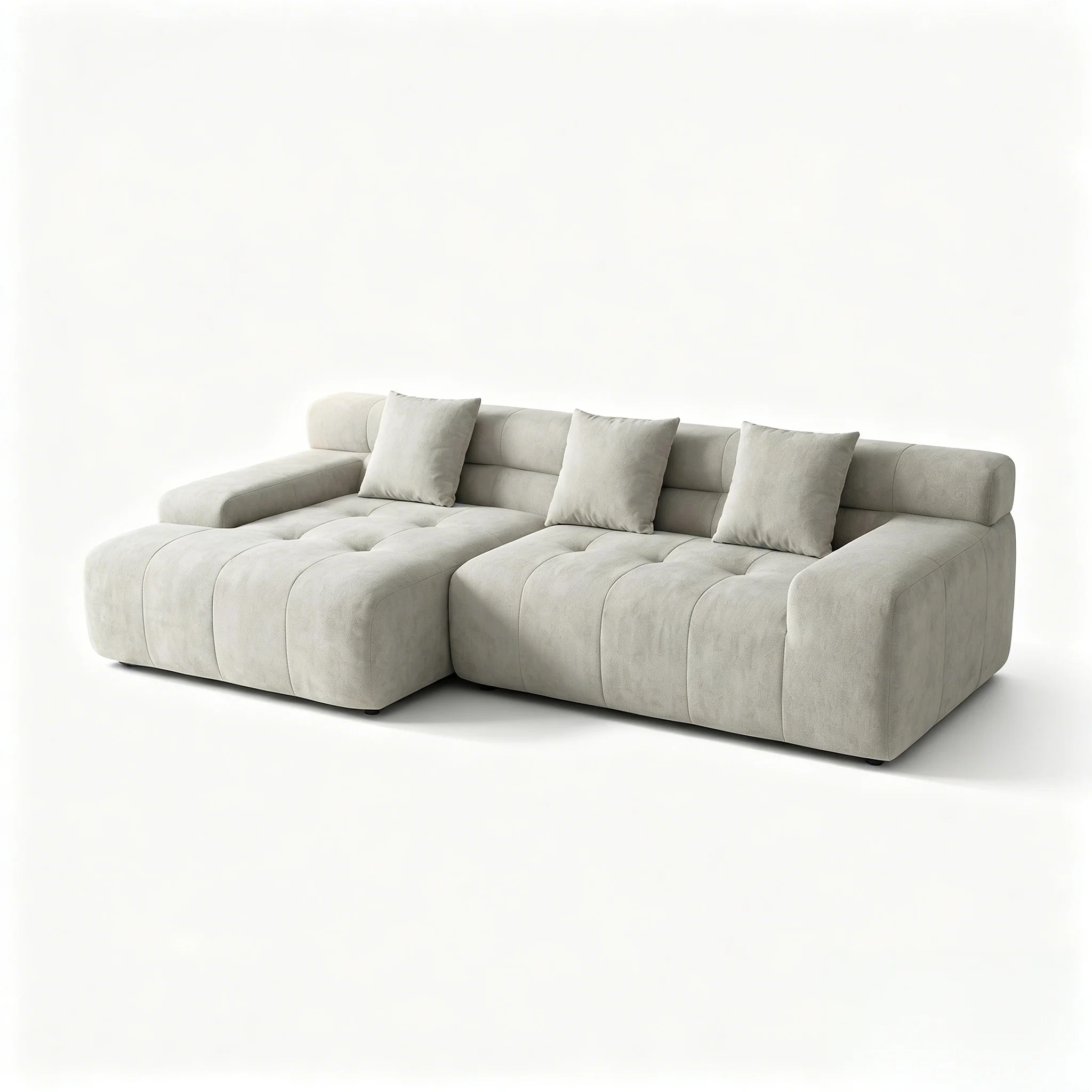 H3a3c87466a7c4dd4b43acf0b10a41cc3d.webp Quilted Grid L-shape Chaise Compressed Sofa,Fabric Frameless Sectional Couch,Vacuum Packed Modern Living Room Sofa - Image 1