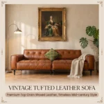 Mid- Chesterfield Leather Sofa Set Genuine Leather With Sponge Filled Cushions Vintage Tufted Design Wood Legs - Image 2