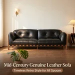 Mid- Modern Chesterfield Leather Sofa Set Genuine Leather Sponge Vintage Wood Frame Straight Couch For Apartment Gym Use - Image 2