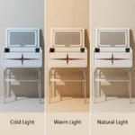 Modern Vanity Desk With Drawers Adjustable Led Mirror Makeup Table Mdf Panel Storage Cabinet For Bedroom Living Room & Hotel Use - Image 6