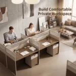 Modular Office Partition Workstation,Modern Cubicle Desk With Frosted Slat Glass Screen & Mobile Locked Pedestal Cabinet - Image 4