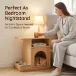Human-pet Shared Red Oak Eco-friendly Durable Multifunctional Side Table Nightstand Natural Wood Corner Table Cat Bed Feeding - Image 3