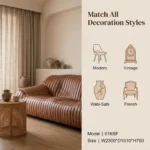 Midcentury Chesterfield Genuine Leather Sofa Set Curved Arms Wood Legs Comfortable Sponge Filled For Villa Apartment Hotel Use - Image 3
