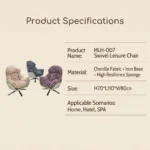 Modern Polka Dot Patterned Chenille Fabric Tufted Revolving Lounge Chair With Iron Swivel Base For Living Room Villa Use - Image 5
