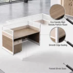 Modular Office Partition Workstation,Modern Cubicle Desk With Frosted Slat Glass Screen & Mobile Locked Pedestal Cabinet - Image 5