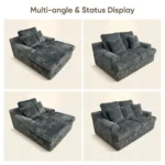 Modern Velvet Chaise Lounge Sofa Set Extendable Tufted Frameless Recliner With Pillows - Image 5