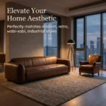 Mid- Modern Genuine Leather Sofa Set Vintage Oil Wax Straight Design Integrated Arms Sponge For Apartment Hotel Use - Image 3