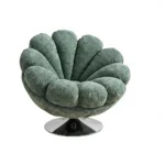 Modern Chenille Fabric Tufted Revolving Lounge Chair With Iron Swivel Base Petal-shaped Design For Living Room