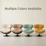 Chenille Fabric Padded Modern Tufted Revolving Lounge Chair With Iron Swivel Base For Bedroom And Villa Use - Image 4